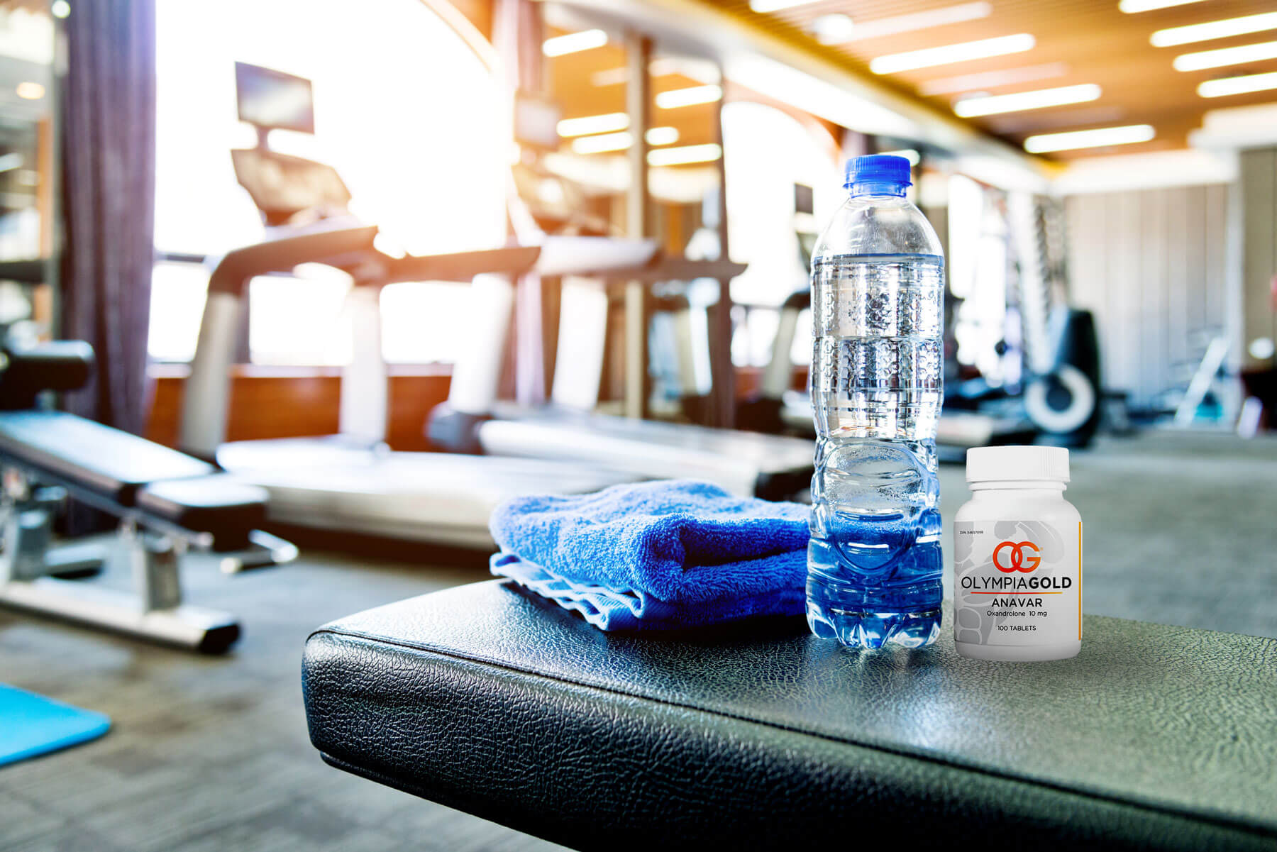 avatar Work out bench in gym with products for Oxandralone Anavar steroids in Canada. Canadian Gym